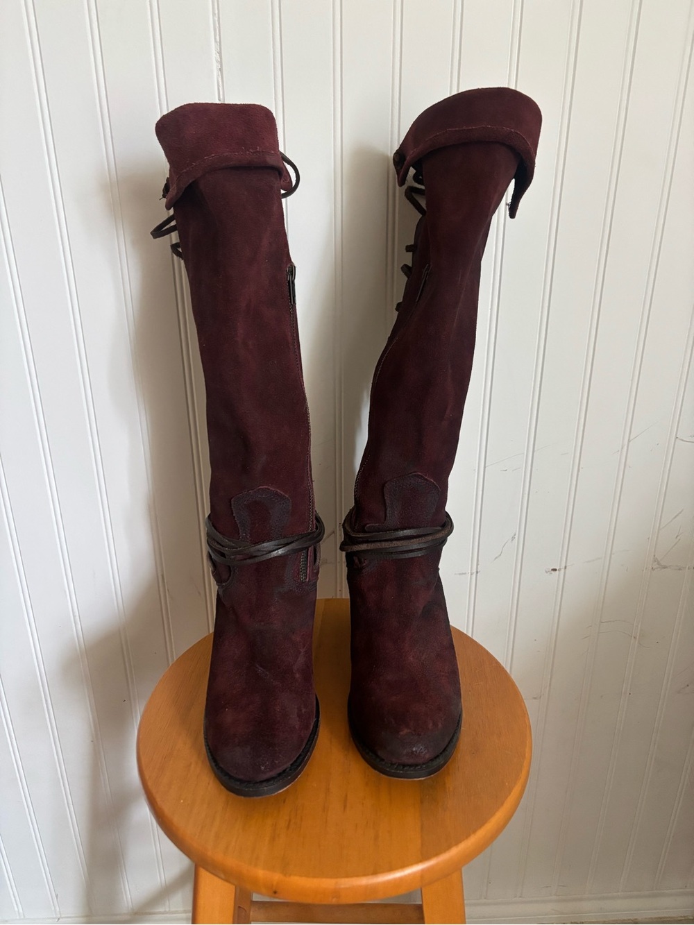 Freebird by Steven Knee High Suede Boots in Wine